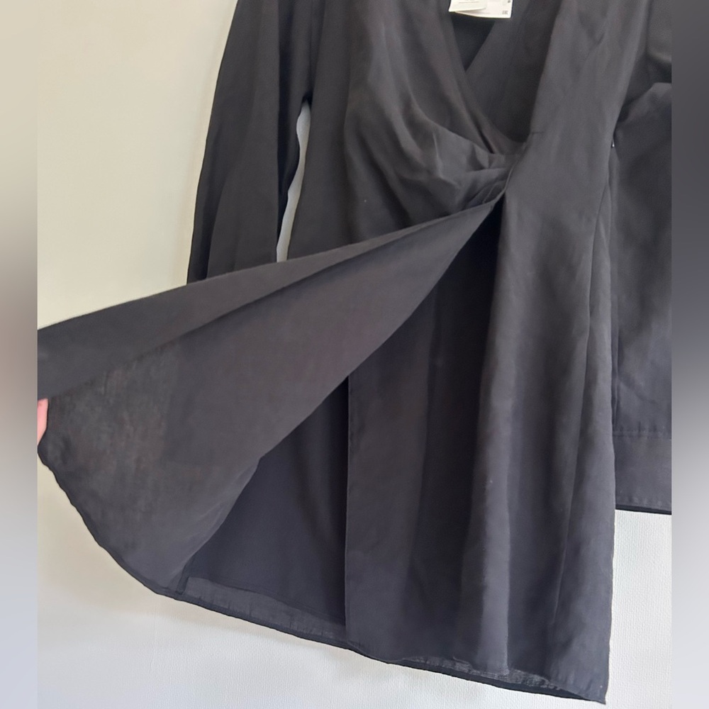 NWT ZARA Faux Wrap Long Sleeve Collared Mini Shirt Dress Scandi Minimalist Sz XS - Picture 14 of 16